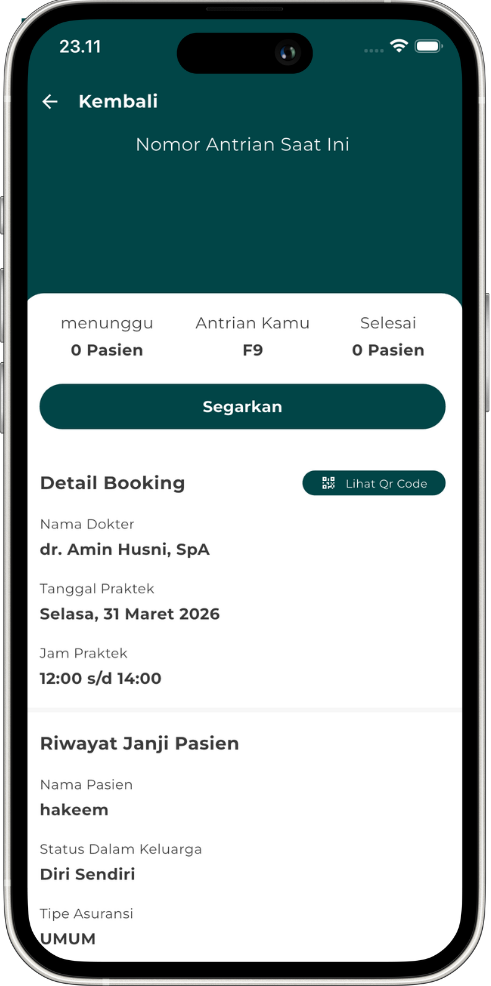 Tampilan fitur Riwayat Kunjungan pada Modul Mobile Patient NUHA